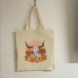 Cream Tote Bag with Bull Skull Design